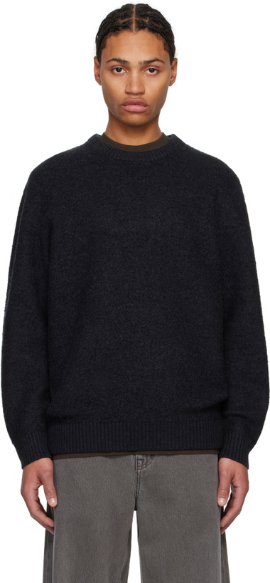 Photo: Reigning Champ Black Textured Boucle Turf Crewneck Sweater