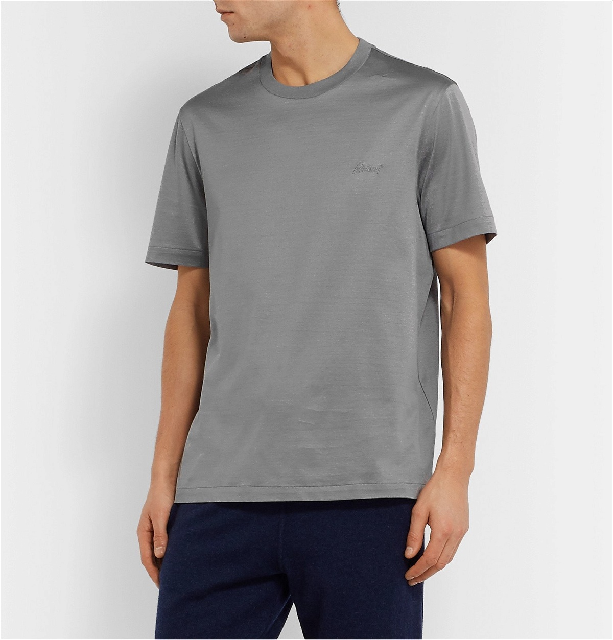 Brioni - Logo-Embroidered Cotton-Jersey T-Shirt - Gray Brioni