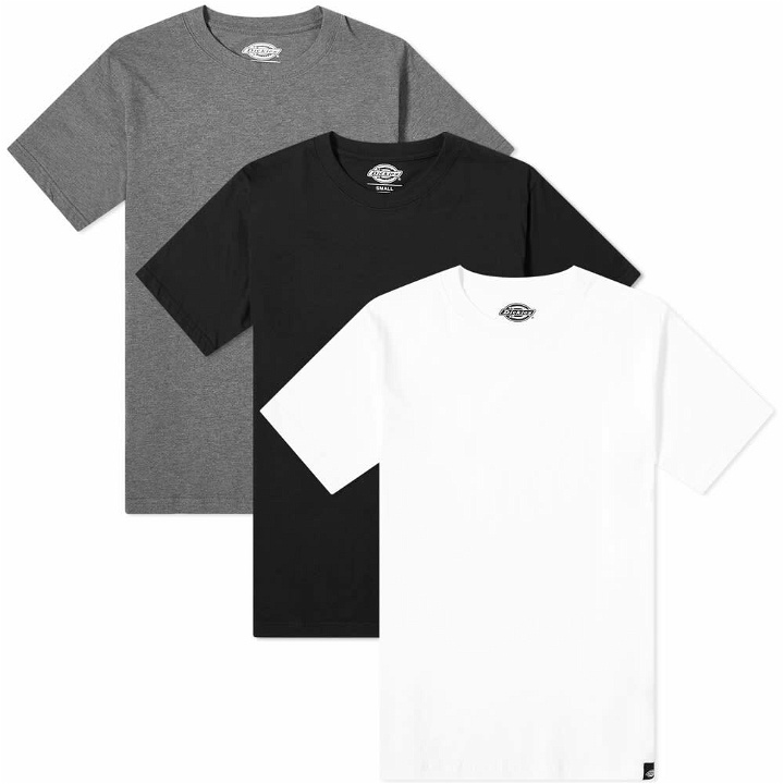 Photo: Dickies Men's Regular Fit T-Shirt - 3 Pack in White/Black/Grey