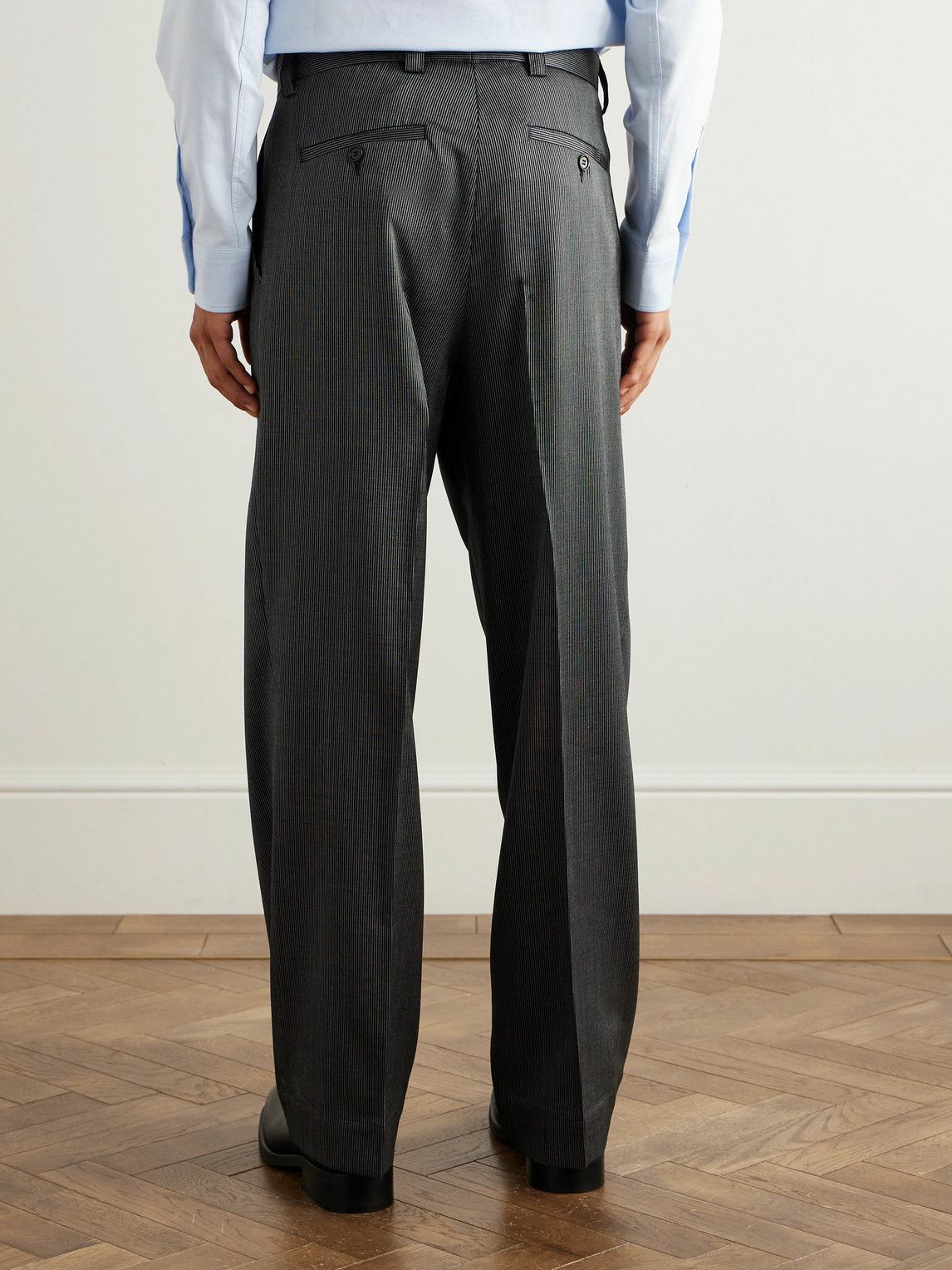 mfpen - Straight-Leg Pleated Striped Wool and Silk-Blend Trousers - Gray