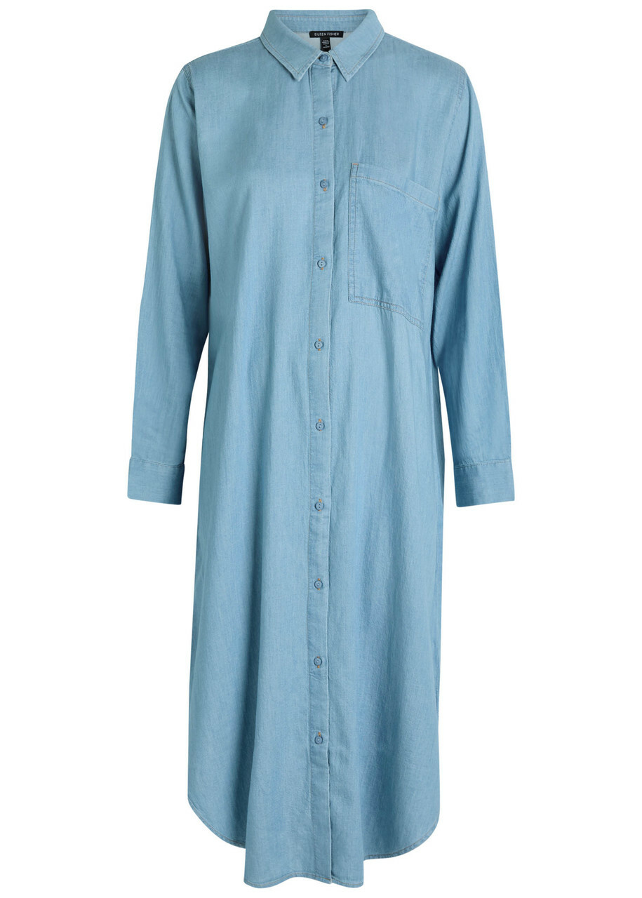 Eileen Fisher Cotton Chambray Midi Shirt Dress Light Blue