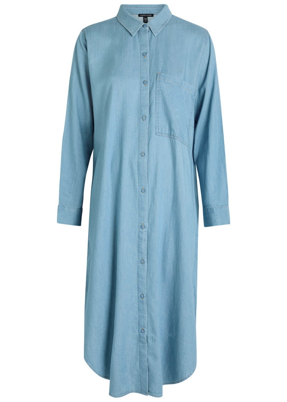Photo: Eileen Fisher Cotton Chambray Midi Shirt Dress Light Blue