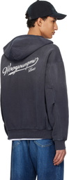 WOOYOUNGMI Navy Lettering Back Logo Zip-Up Hoodie