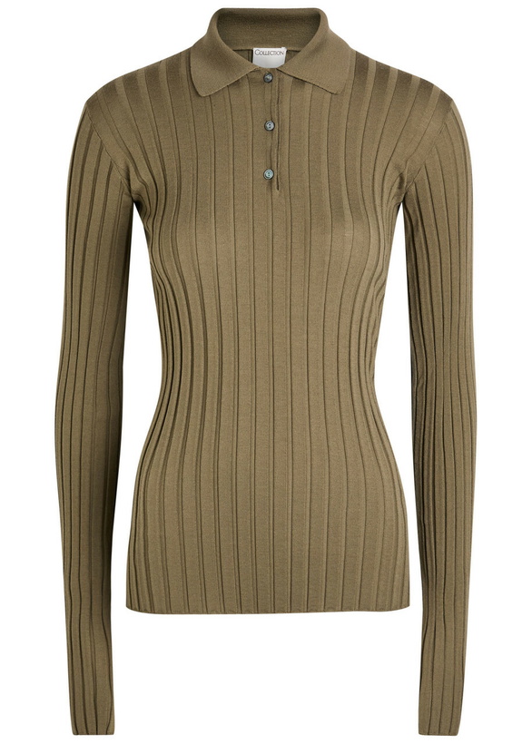 Photo: Calvin Klein Amber Ribbed Wool Polo top Sage