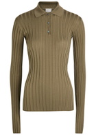 Calvin Klein Amber Ribbed Wool Polo top Sage