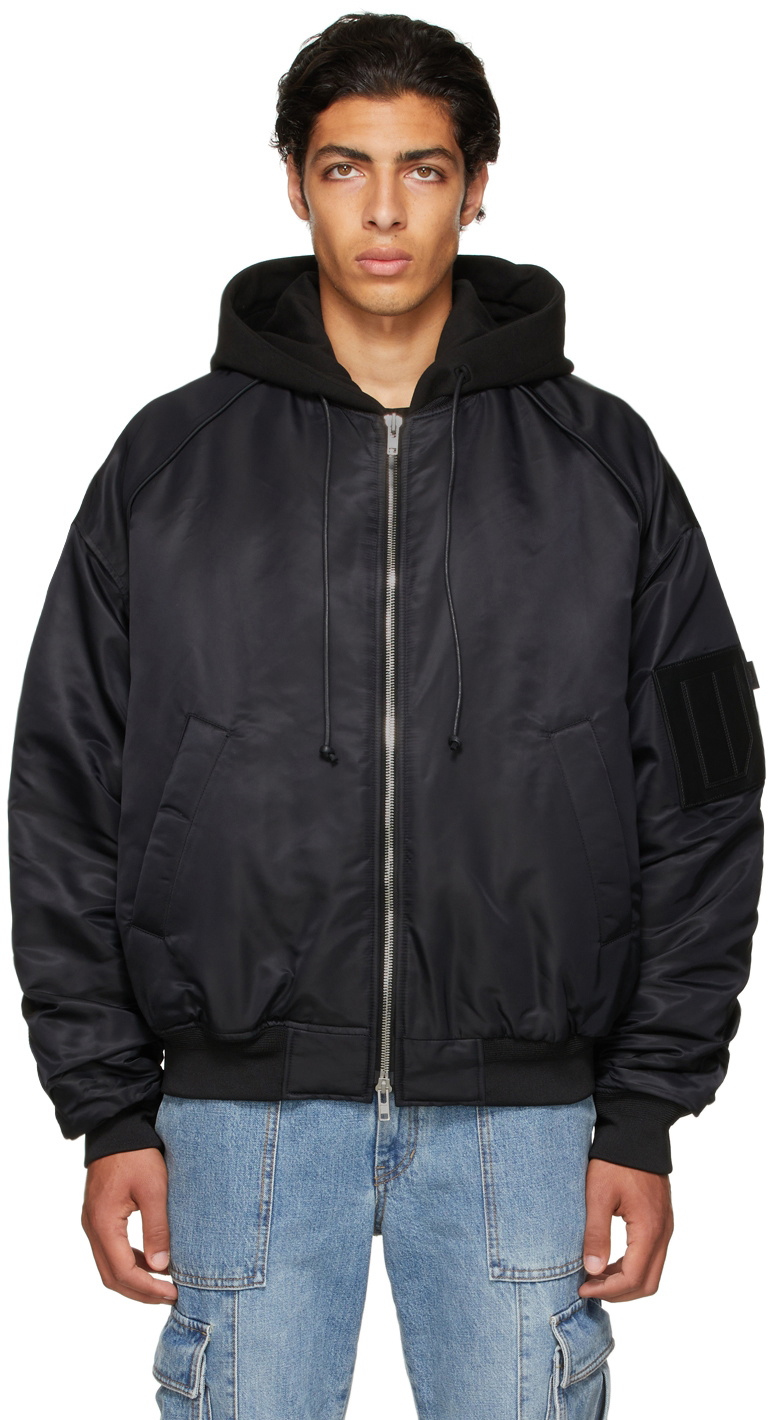 Juun.J Black Detachable Hood MA-1 Bomber Jacket Juun.J