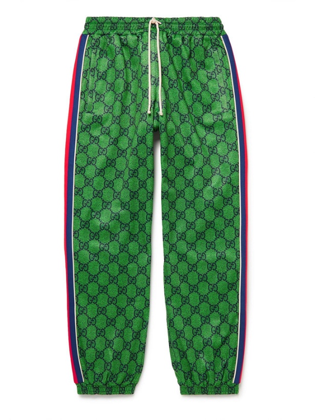 Photo: GUCCI - Webbing-Trimmed Monogrammed Tech-Jersey Track Pants - Green