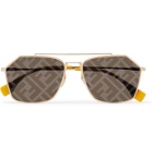 Fendi - Aviator-Style Logo-Print Gold-Tone and Acetate Sunglasses - Gold