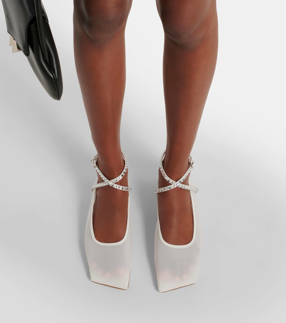 Amina Muaddi Ane embellished mesh ballet flats