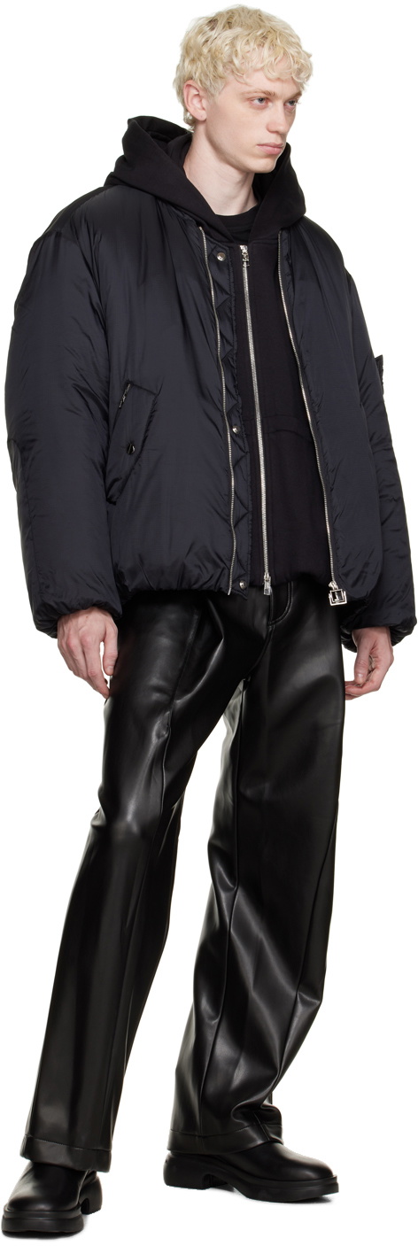 Black Pleated Straight Leg PU Leather Trousers - Jaymi