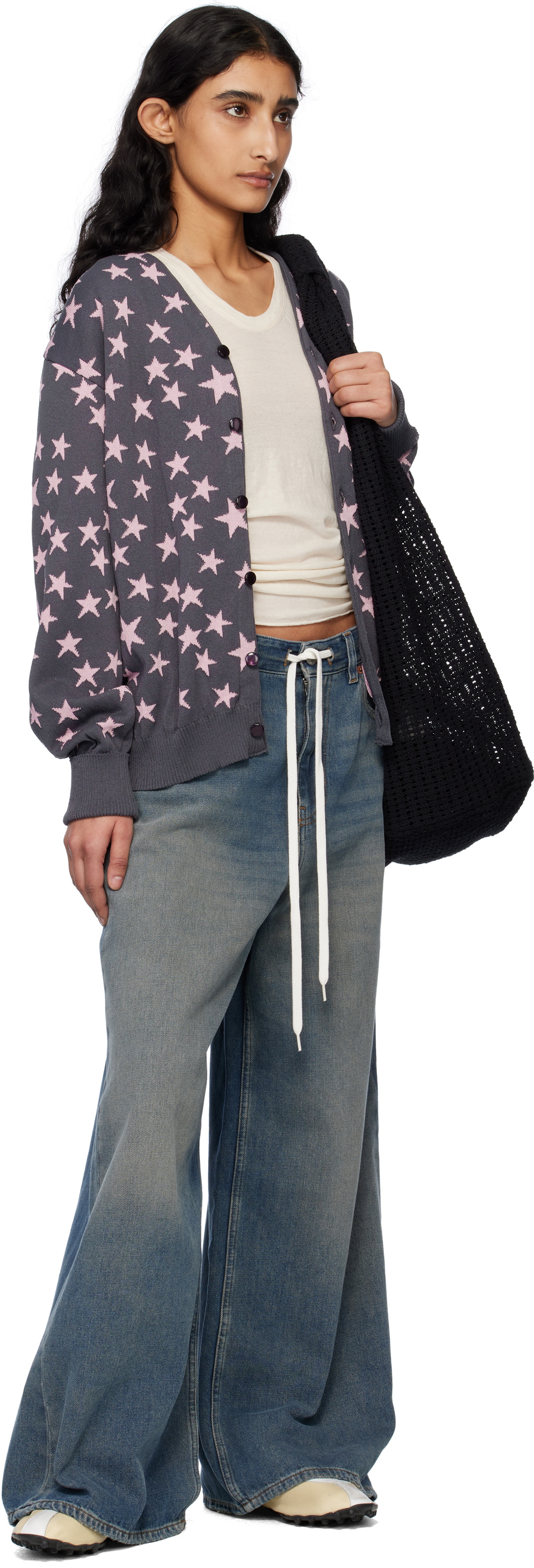 NEEDLES Gray & Pink V-Neck Cardigan