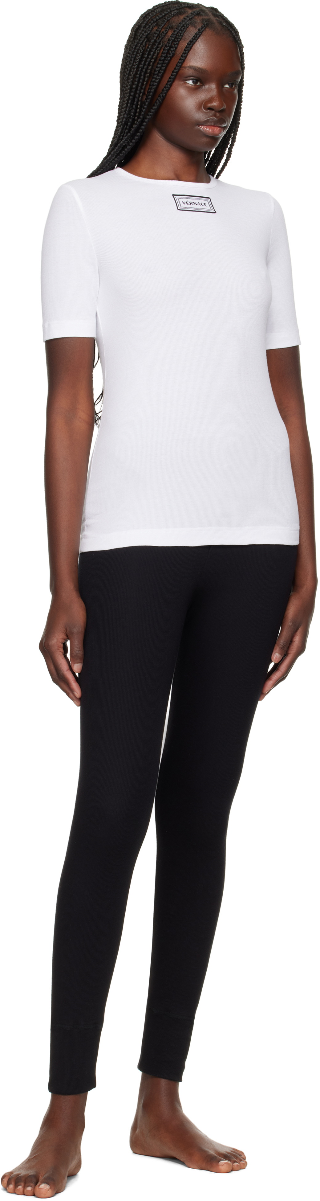 Versace Underwear White Rib & Embroidery Patch T-shirt