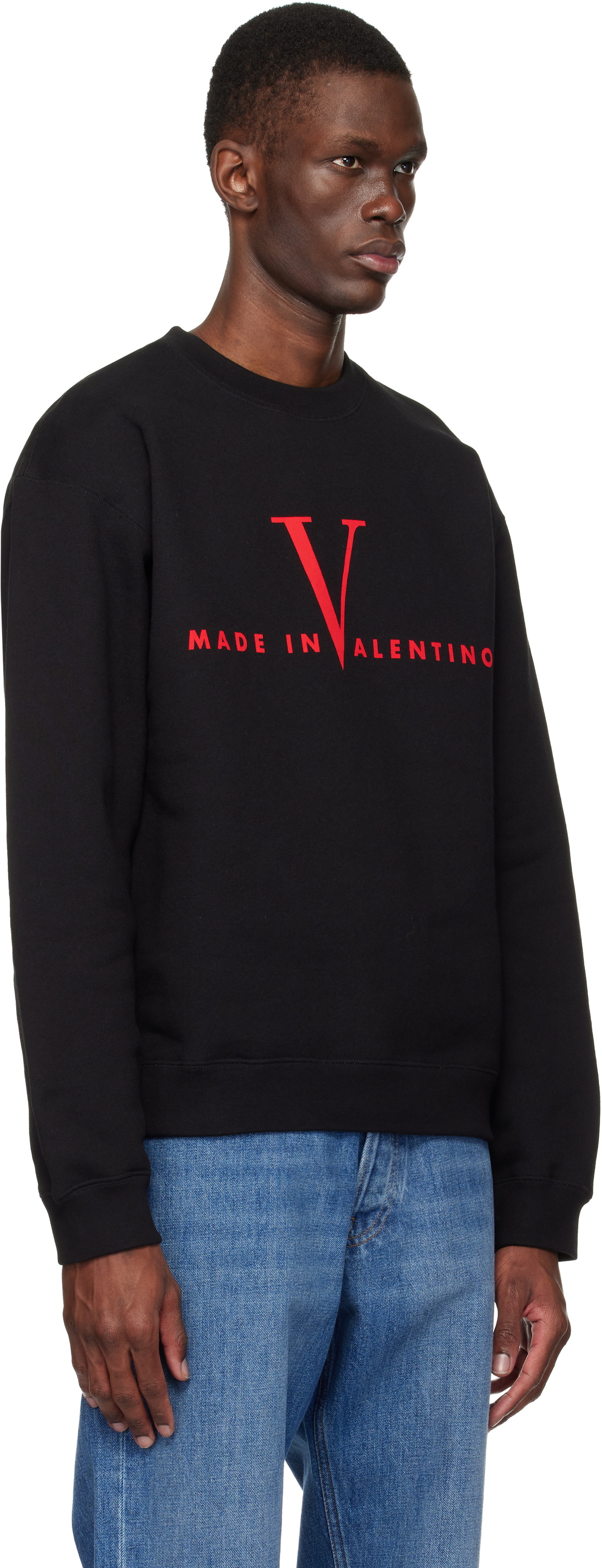 Valentino Black Cotton 'Made in Valentino' Print Sweatshirt