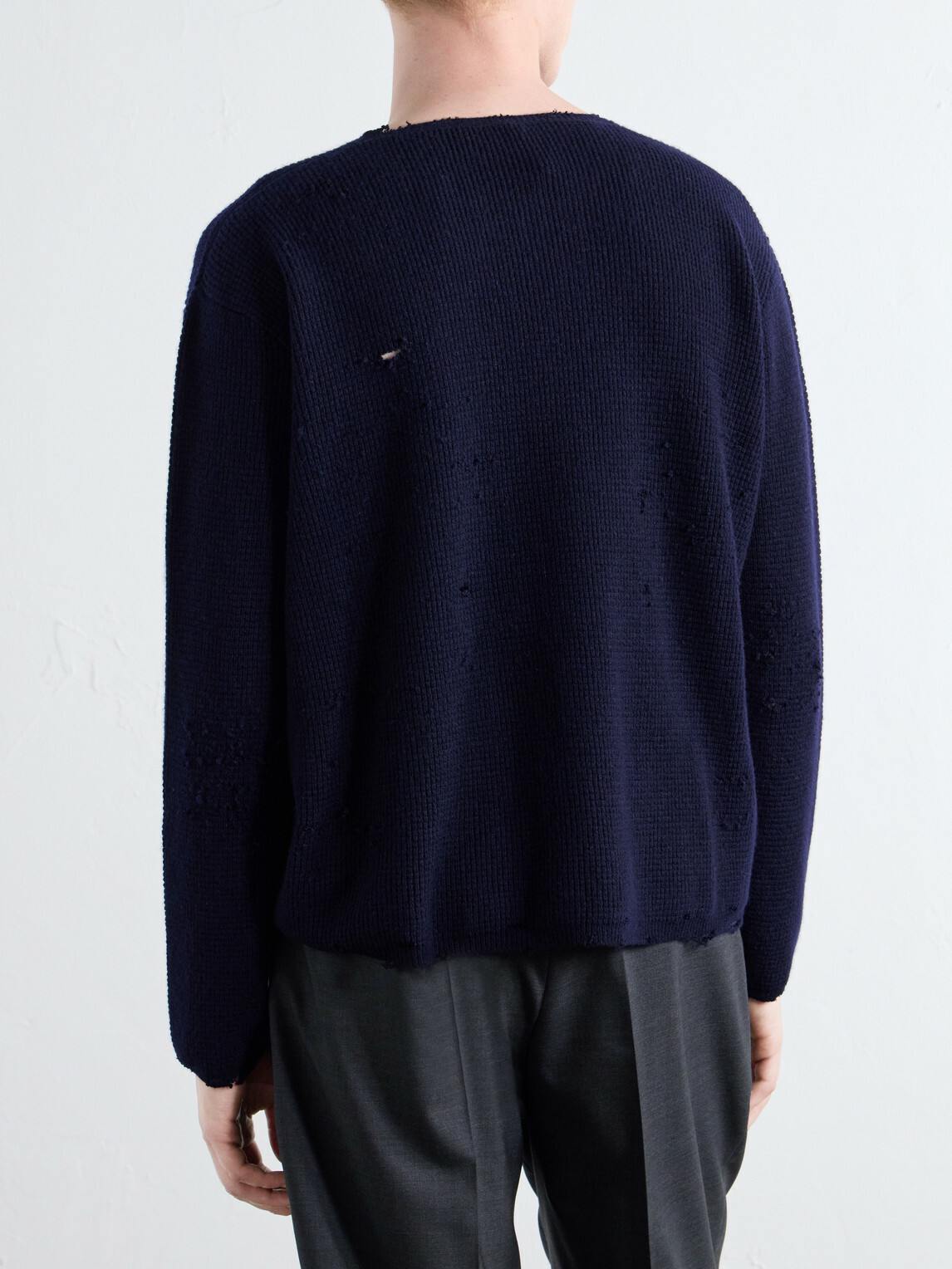 SECOND / LAYER - Distressed Waffle-Knit Wool and Cashmere-Blend Sweater - Blue