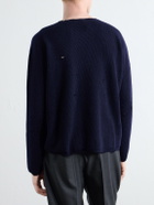 SECOND / LAYER - Distressed Waffle-Knit Wool and Cashmere-Blend Sweater - Blue