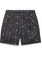 BEAMS PLUS - Pleated Printed Twill Shorts - Blue