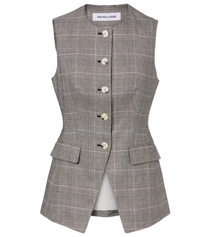 Photo: Veronica Beard Lois checked linen-blend vest