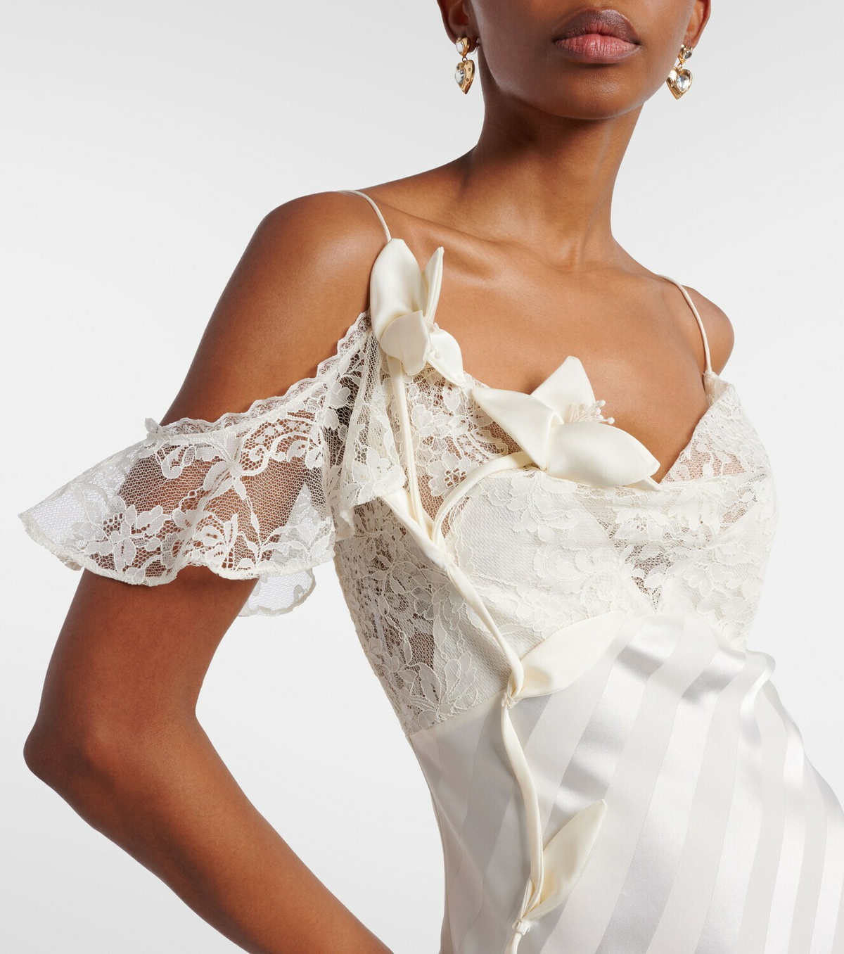 Self-Portrait Lace-trimmed satin gown