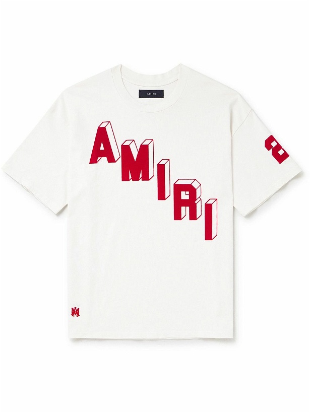 Photo: AMIRI - Logo-Flocked Felt-Trimmed Cotton-Jersey T-Shirt - White