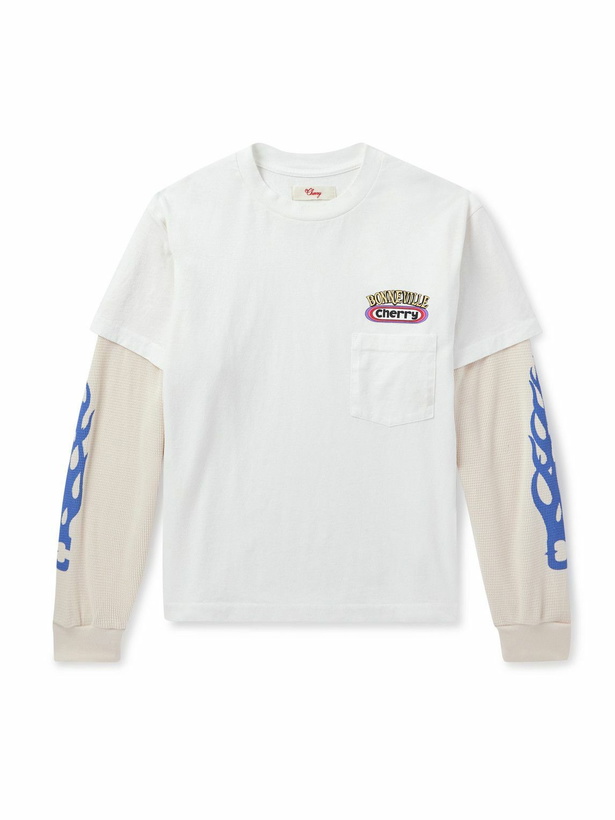 Photo: Cherry Los Angeles - Bonneville Logo-Print Layered Cotton-Jersey and Waffle-Knit T-Shirt - White
