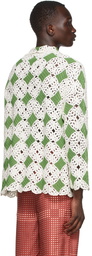 Bode SSENSE Exclusive White & Green Crochet Diamond Overshirt