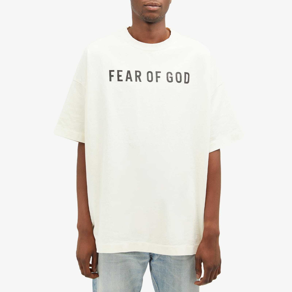 Fear of God Men's Short Sleeve Text Print T-Shirt in Cream