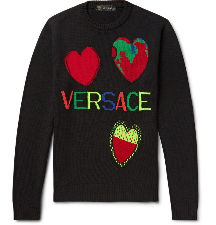 Photo: Versace - Logo-Intarsia Wool Sweater - Black
