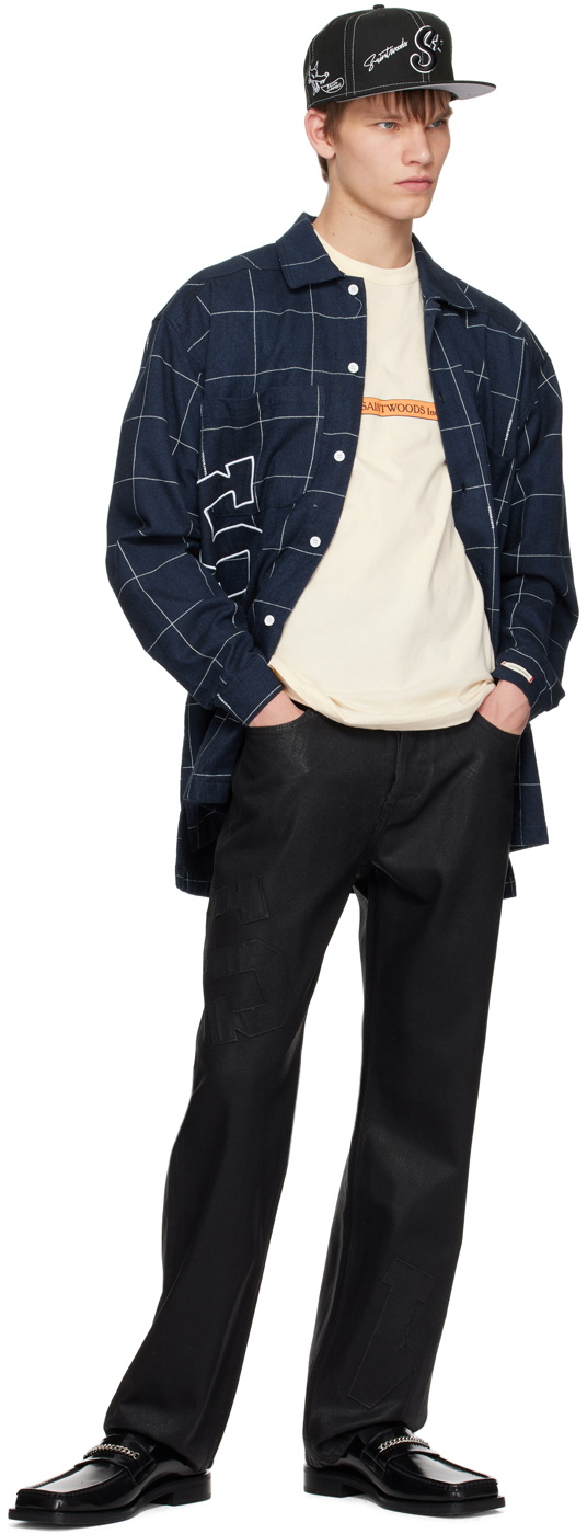 Navy Cheque Pattern Saintwoods Navy Check Shirt Saintwoods