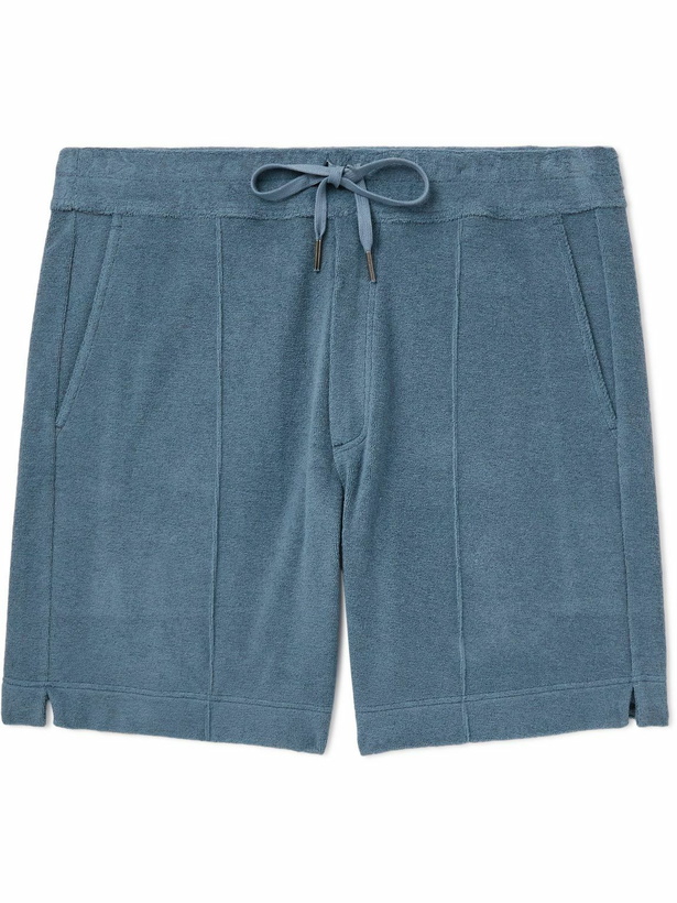 Photo: TOM FORD - Straight-Leg Cotton-Terry Drawstring Shorts - Blue