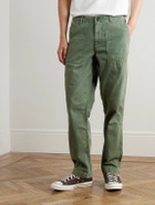 Hartford - Fatigue Straight-Leg Garment-Dyed Herringbone Cotton-Gabardine Trousers - Green