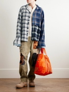 Greg Lauren - Denim-Trimmed Patchwork Checked Cotton and Flannel Shirt - Blue