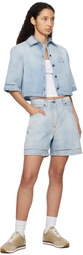 MSGM Blue Perforated Light Washed Denim Shorts