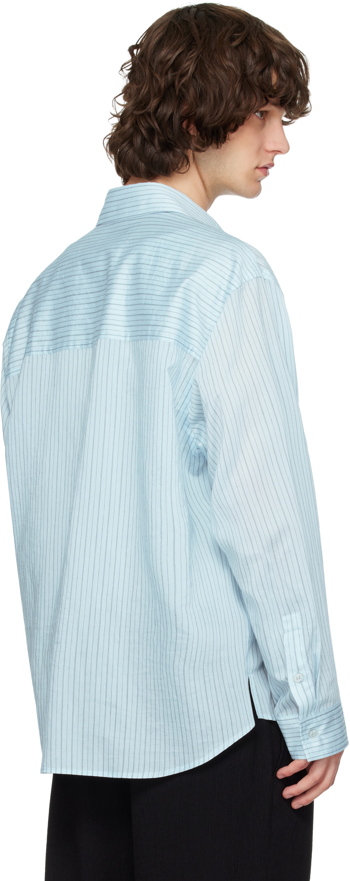 Solid Homme Blue Lyocell Nylon Stripe Shirt