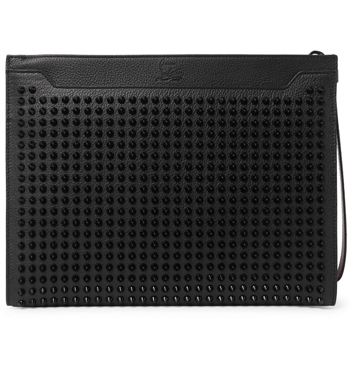 Photo: Christian Louboutin - Skypouch Spiked Full-Grain Leather Pouch - Black