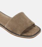 Brunello Cucinelli Embellished suede slides