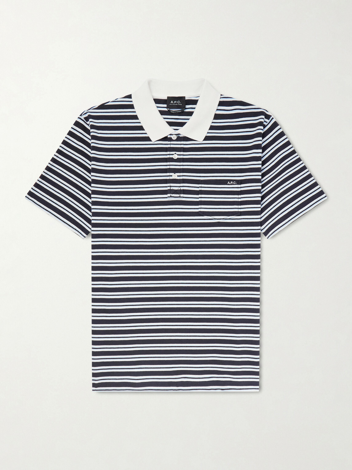 A.P.C. - Oscar Logo-Embroidered Striped Organic Cotton-Piqué Polo Shirt - Blue
