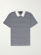 A.P.C. - Oscar Logo-Embroidered Striped Organic Cotton-Piqué Polo Shirt - Blue