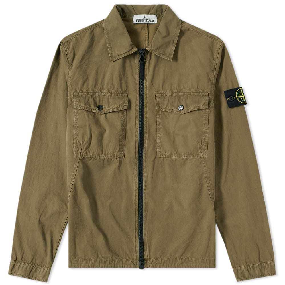 Stone Island Garment Dyed Zip Shirt Green Stone Island