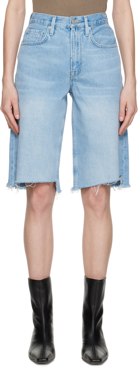 ショートパンツ Frame Blue bermuda shorts in regenerated denim FRAME Blue Wide-Leg Bermuda Denim Shorts Frame Denim