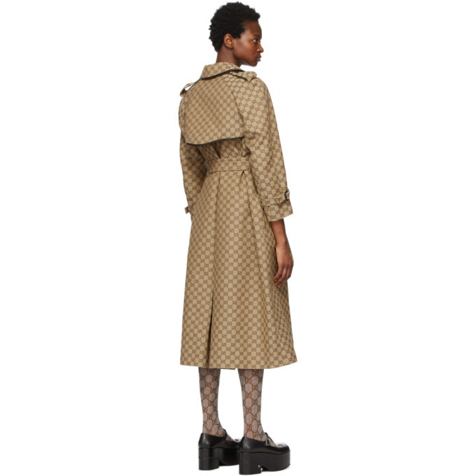 Gucci Gg-jacquard Cotton-blend Canvas Trench Coat In Beige