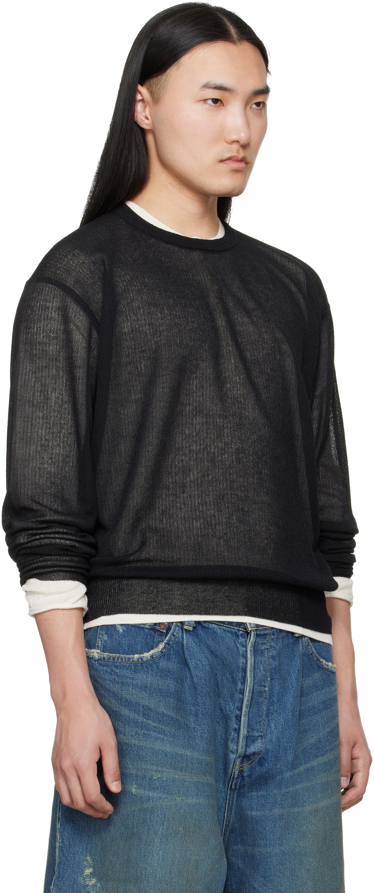 ssstein Black Knit Crew Neck LS Sweater