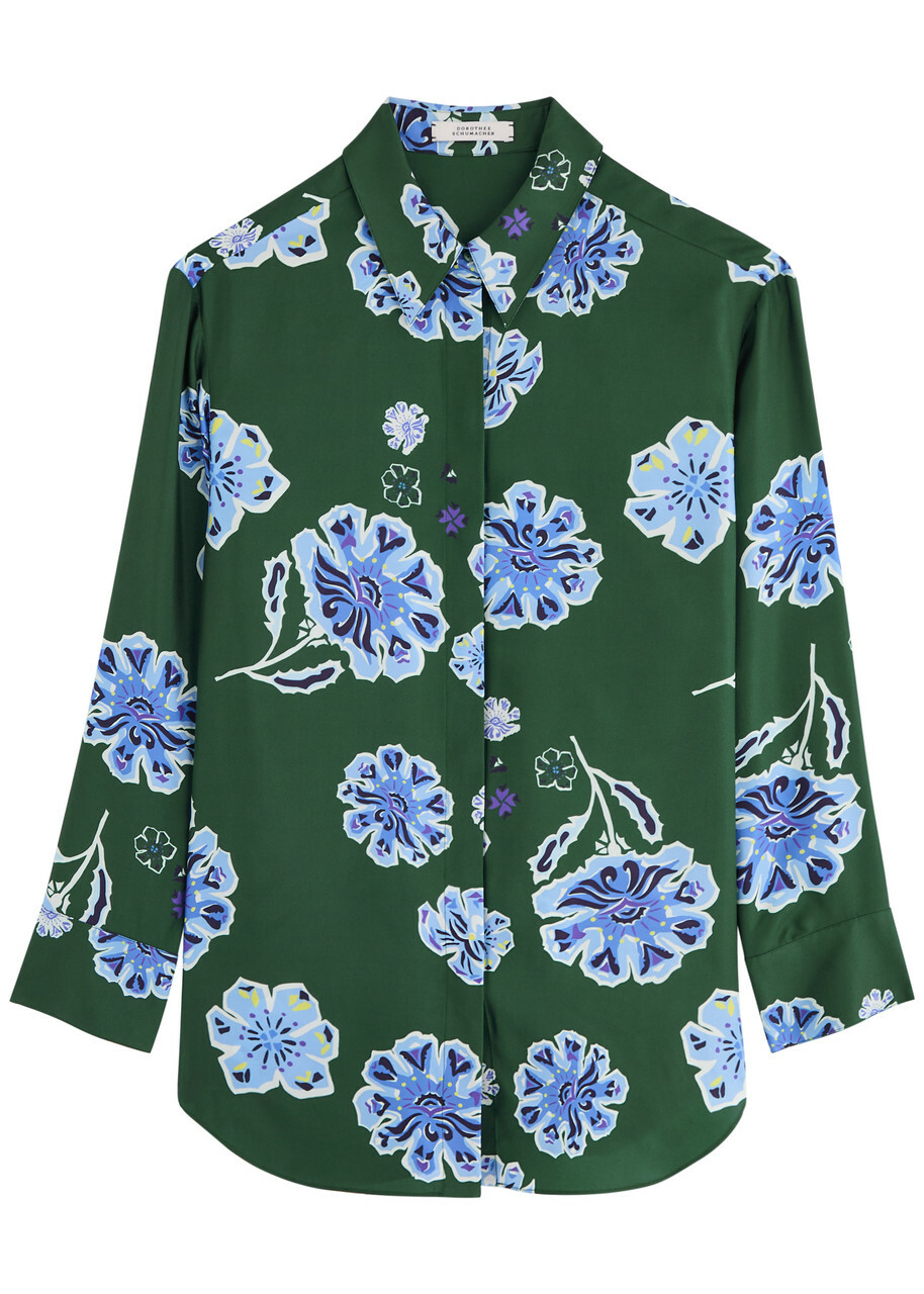 Dorothee Schumacher Floral Garden Printed Silk Blouse Green