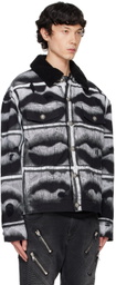 Balmain Black & White Lips Print Denim Jacket