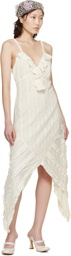 Anna Sui Off-White Floral Ruffle Stretch Lace Handkerchief Midi Dress