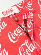 ERL - Coca-Cola Straight-Leg Distressed Printed Cotton-Canvas Shorts - Red