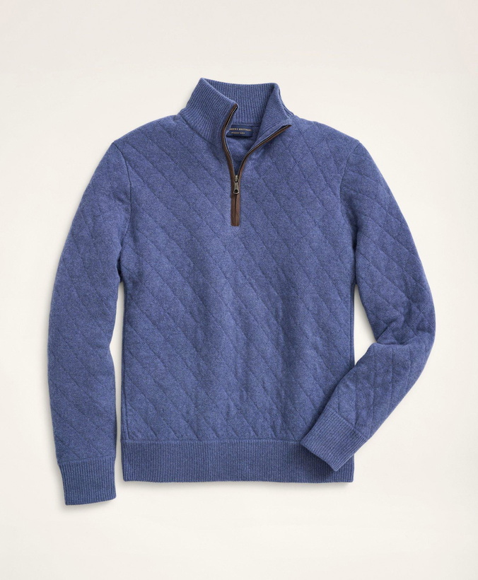 Photo: Brooks Brothers Men's Wool Cashmere Quilted Half-Zip | Blue