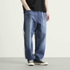 MASTERMIND WORLD Men's Patchwork Jacquard Straight Denim Pants in Indigo