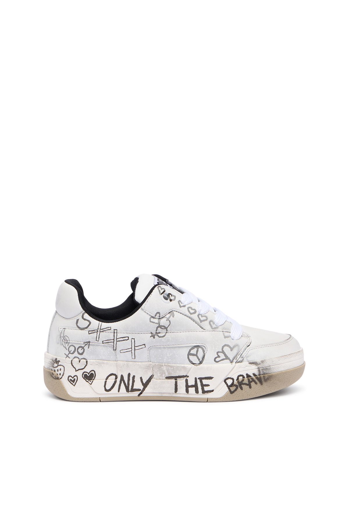 Diesel D-Ollie-Leather sneakers with graffiti print - Sneakers Womens in White