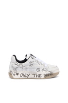Diesel D-Ollie-Leather sneakers with graffiti print - Sneakers Womens in White
