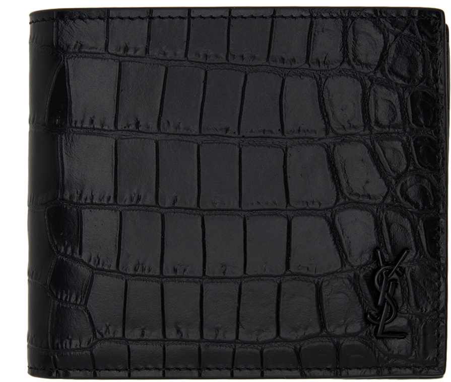 New YSL Saint Laurent Tiny Cassandre EAST/WEST WALLET CROCODILE black  leather